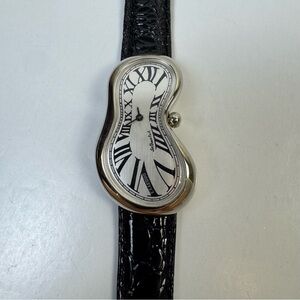Salvador Dali Exaequo SoftWatch 92008 Silver Melting Clock Leather Rare Watch